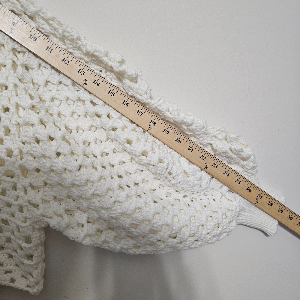 Dreamers Crochet Top Blouse Medium/Large White Long Balloon Sleeves Cropped 1047 - Picture 4 of 10